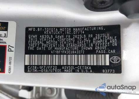 2014 Toyota Camry Se z USA, uszkodzony, nr VIN 4T1BF1FK3EU843272